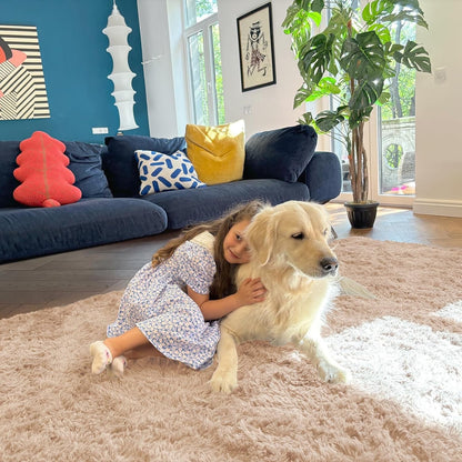 Large Shaggy Area Rug 300x400cm Beige Fluffy Non Slip Washable Carpet Kids Mat