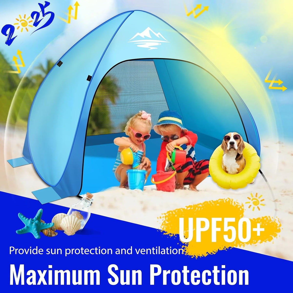 Beach Tent Sun Shelter Pop Up UV Protection Automatic Instant Lightweight 3-4P