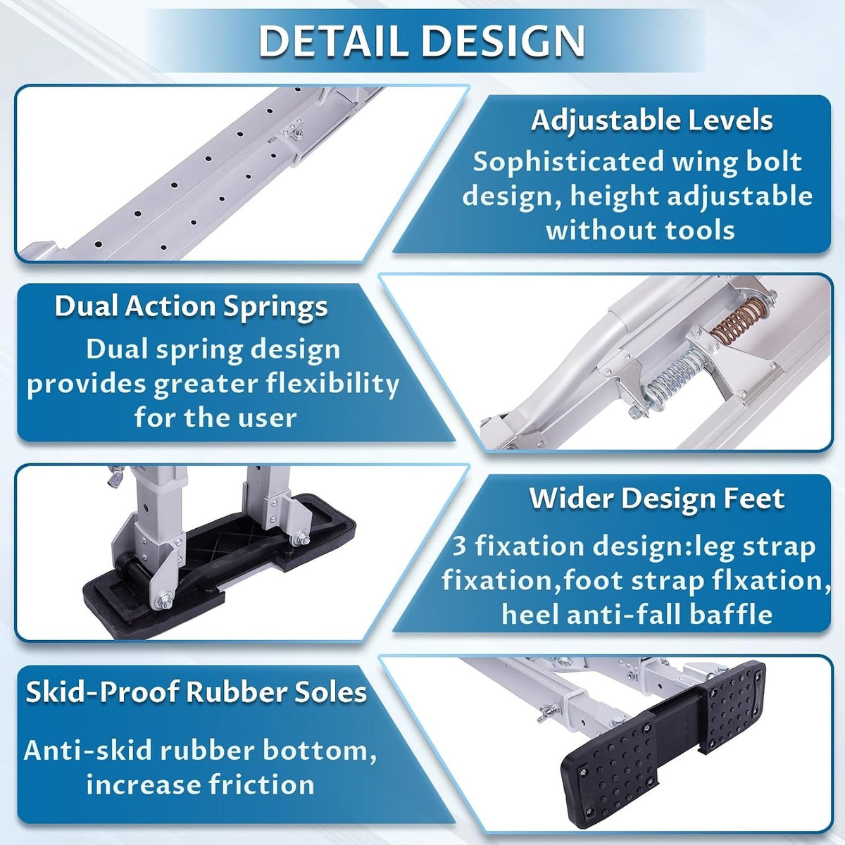Drywall Stilts Aluminum Adjustable 24-40in Taping Painting Plastering Silver
