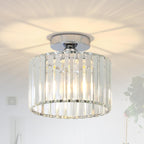 Crystal Ceiling Light Flush Mount Chrome Chandelier Glass Shade