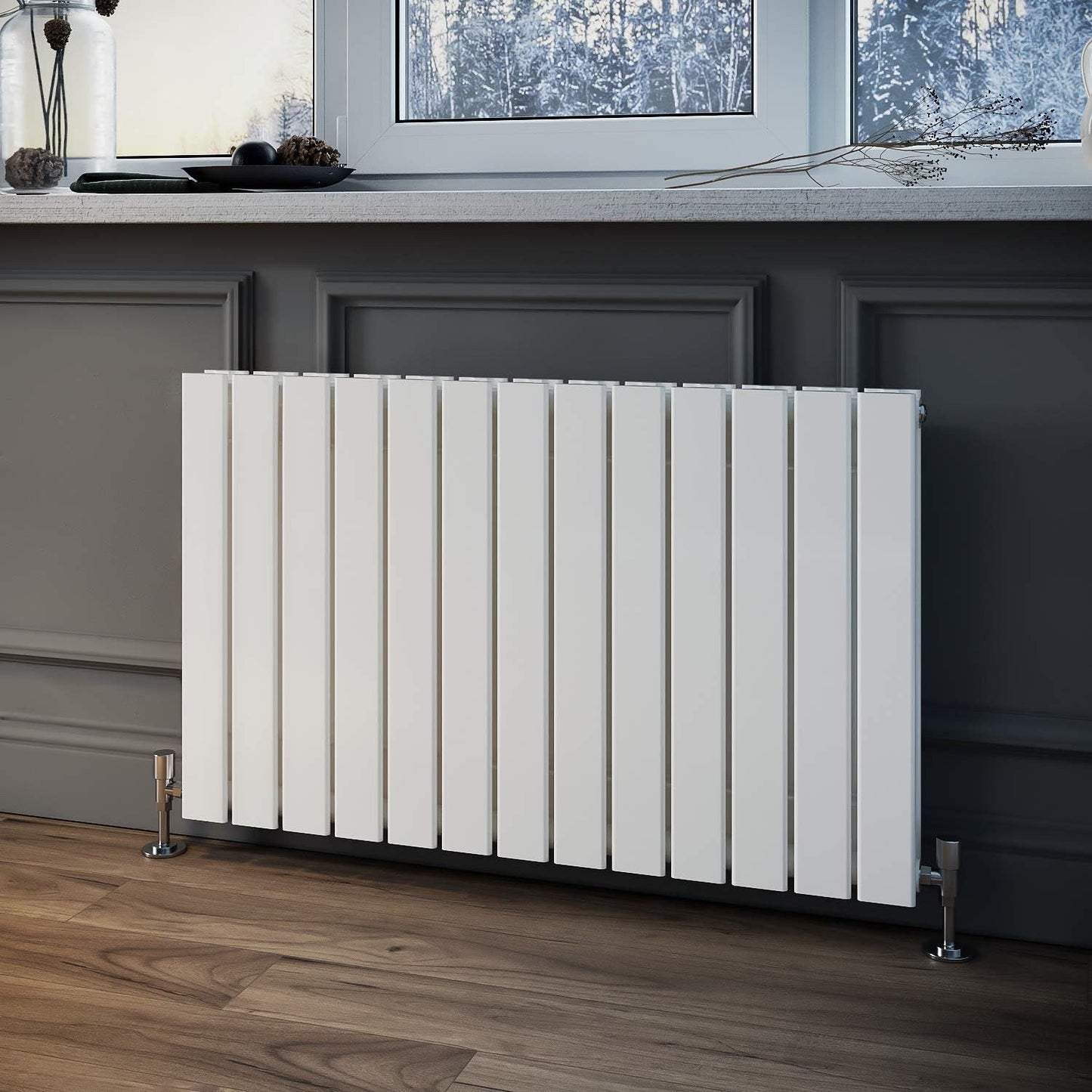 Double Panel Radiator 600x988mm White Horizontal Flat Wall Floor Mount Heater
