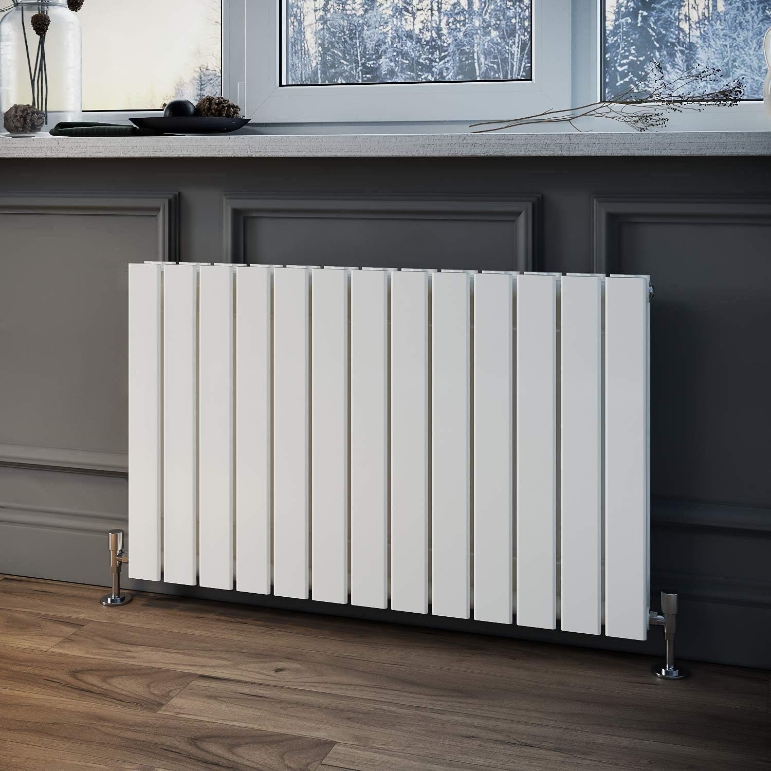 Double Panel Radiator 600x988mm White Horizontal Flat Wall Floor Mount Heater