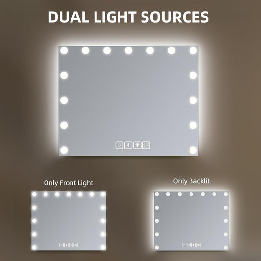 Hollywood Vanity Mirror Lights 15 LED Bluetooth Speaker Touch 10X Makeup 46x58cm