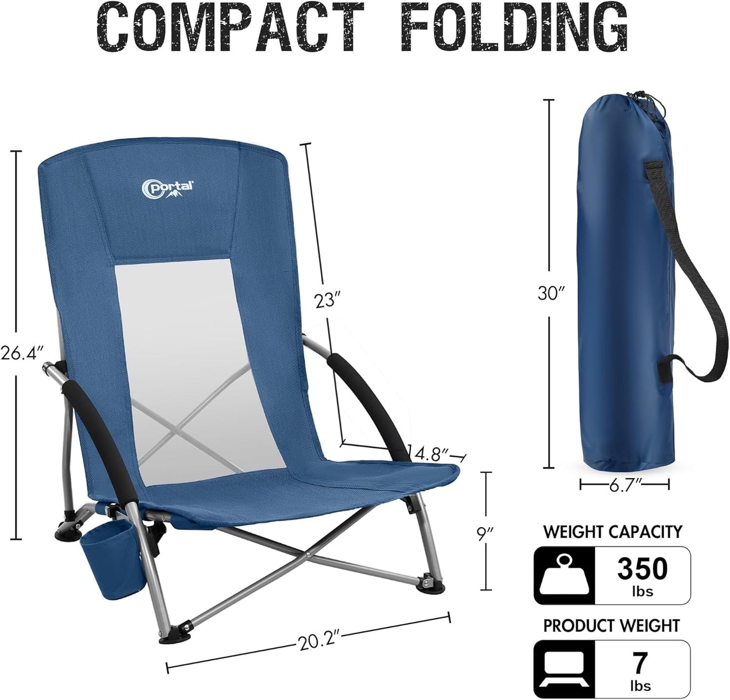 Folding Beach Chair Portable Outdoor Camping Garden Seat 150kg Steel Framed