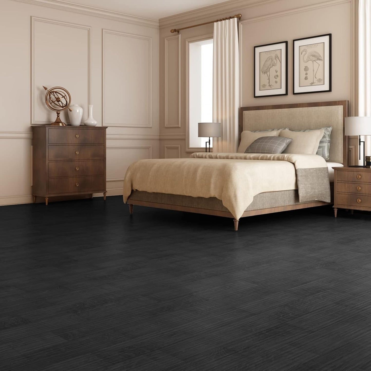 Vinyl Plank Floor Tiles Peel Stick 36 Pack 54 Sq Ft Waterproof Wood Black DIY