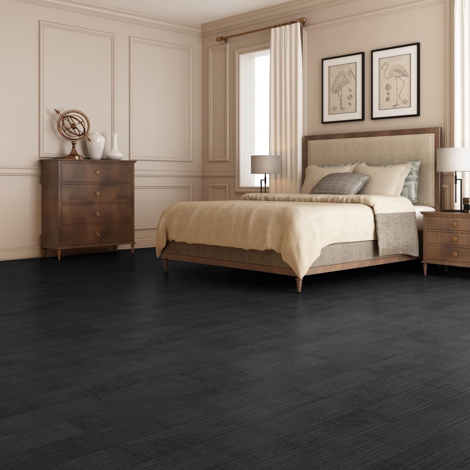Vinyl Plank Floor Tiles Peel Stick 36 Pack 54 Sq Ft Waterproof Wood Black DIY