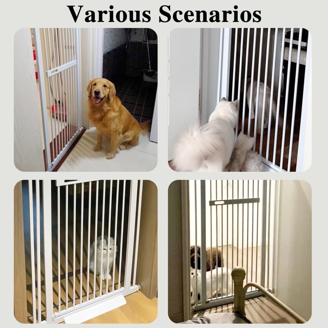 Extra Tall Cat Gate Pet Safety Barrier 155cm White 76-92cm Auto Close Metal