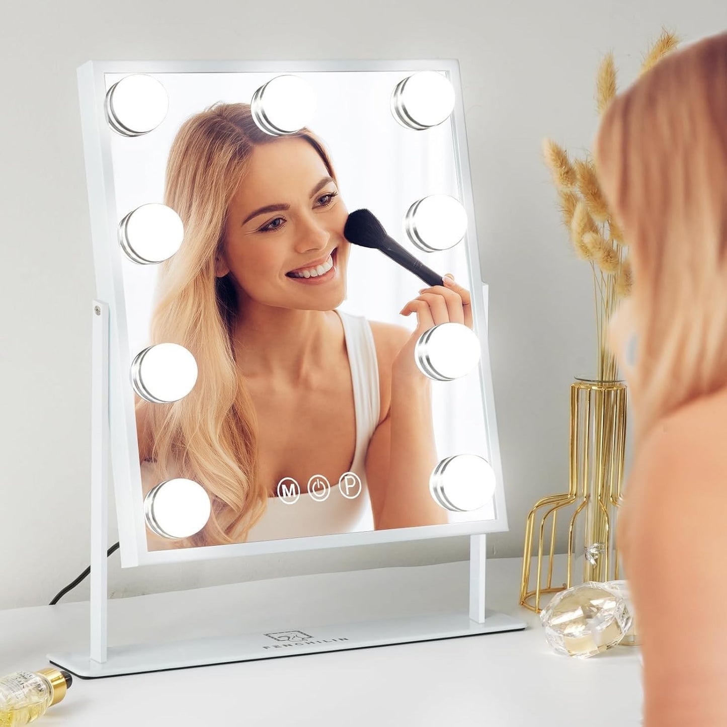 Hollywood Vanity Makeup Mirror LED 9 Bulbs 360 Rotation 10x Magnifier Touch