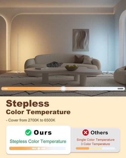 LED Floor Lamp Corner Dimmable 2700K-6500K Remote Standing Light Silver