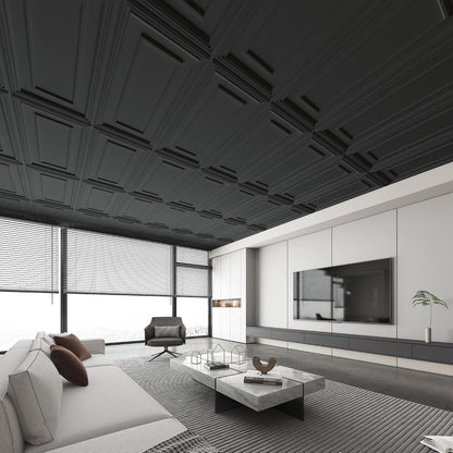 Drop Ceiling Tiles PVC Black 61x122cm 12 Pack 3D Waterproof Panels 96sqft Set
