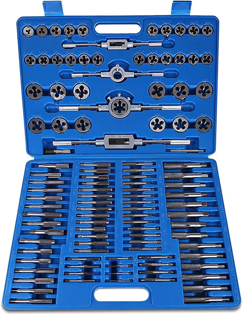 107 Pcs HSS Tap & Die Set Metric Thread Repair Kit with Wrench & Case