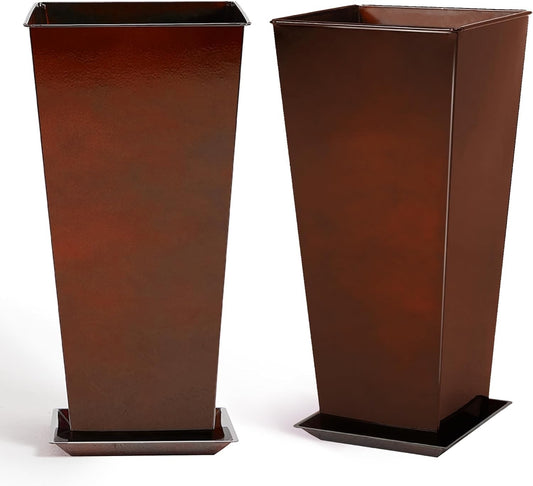 Large Planter Pots Set 2 71cm Tapered Green Glossy Indoor Outdoor 40L Metal