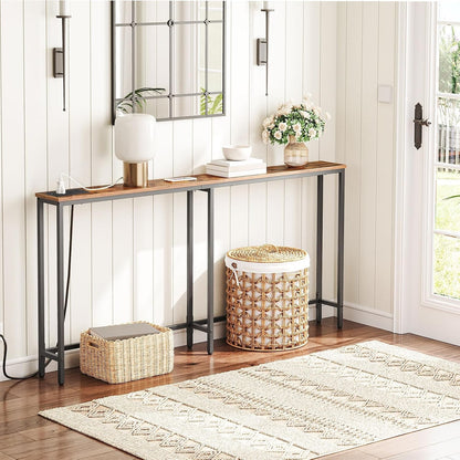 Console Table Charging Station 160cm Slim USB Type-C Sofa Hallway Rustic Brown