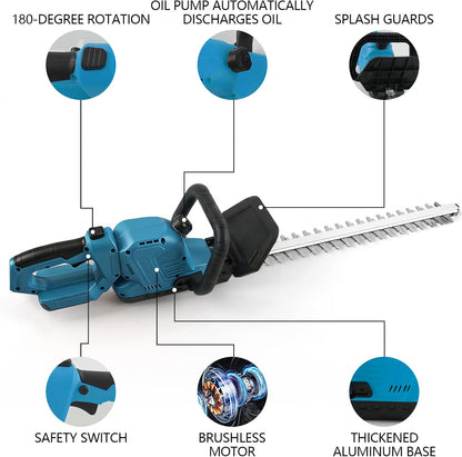 Cordless Hedge Trimmer 50cm 18V Brushless 180° Rotating Head 16mm Cutting