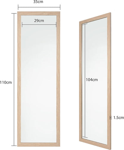 Wooden Wall Mounted Mirror 35x110cm Washed Wood Frame Hallway Bedroom Home