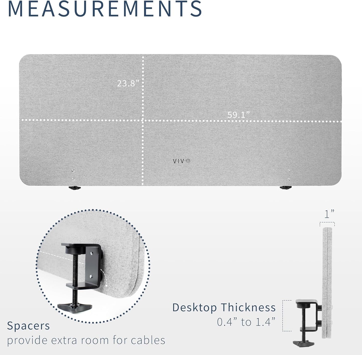 Desk Privacy Panel Clamp On 60x24 Grey Office Divider Cubicle Screen Desk
