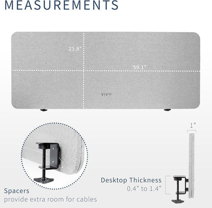 Desk Privacy Panel Clamp On 60x24 Grey Office Divider Cubicle Screen Desk