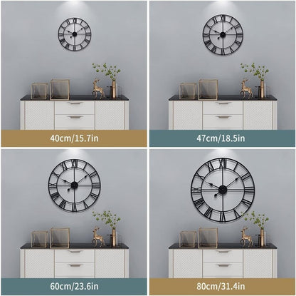 Vintage Wall Clock 40cm Silent Non Ticking Roman Numeral Metal Battery Operated