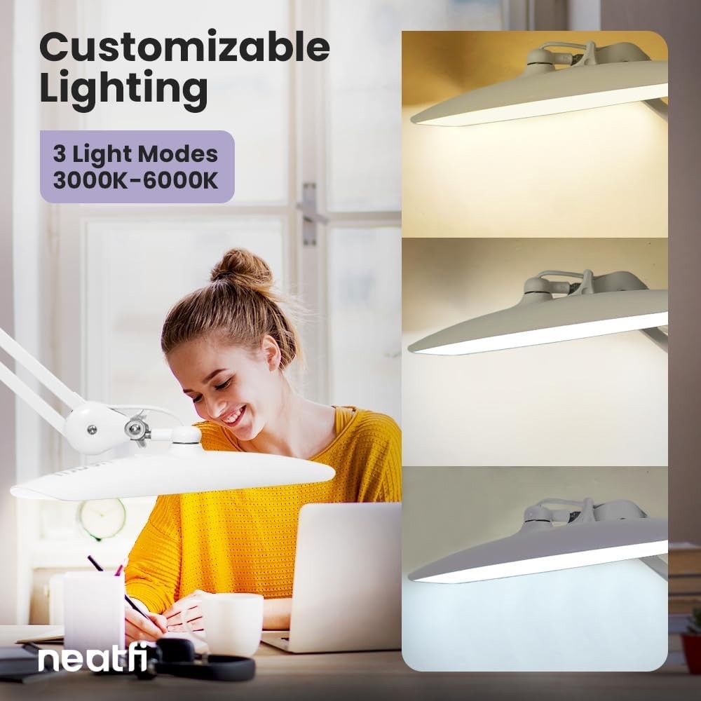 LED Desk Lamp Clamp 2200 Lumens Neatfi XL 20W Dimmable CCT Workbench Light White