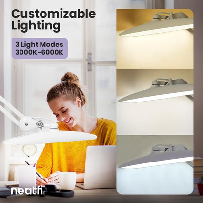 LED Desk Lamp Clamp 2200 Lumens Neatfi XL 20W Dimmable CCT Workbench Light White