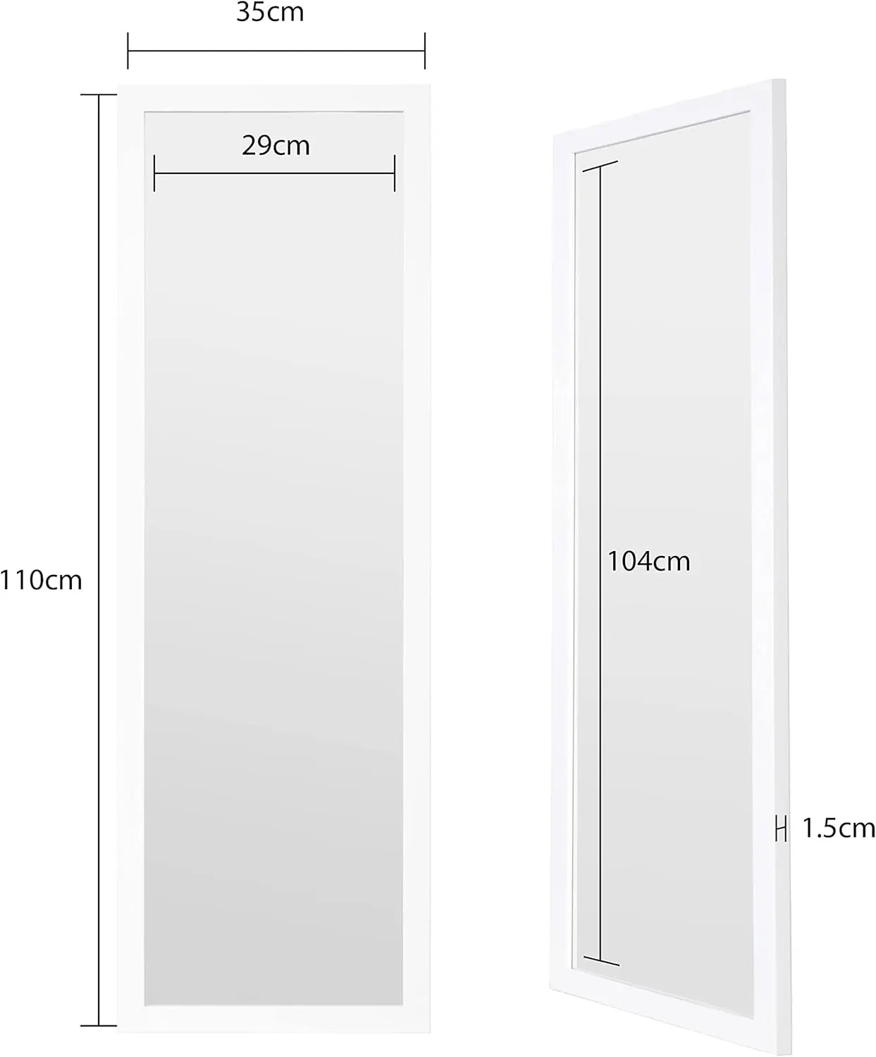Home Selections Full Length Wooden Wall Mounted Mirror - White - 35x110cm - RT Online Outlet