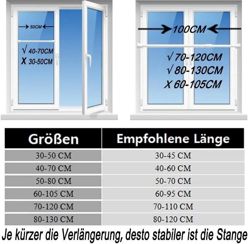 2PCS Tension Rods for Net Curtains Easy Use Net Curtain Rods Extendable Spring Loaded GDEVKHN