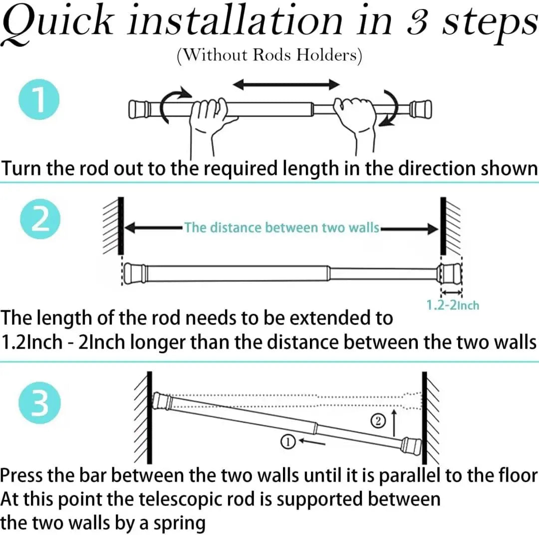 2PCS Tension Rods for Net Curtains Easy Use Net Curtain Rods Extendable Spring Loaded GDEVKHN