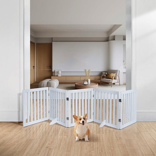 unipaws 254cm Extra Wide Dog Gate, Freestanding Stair Gate White
