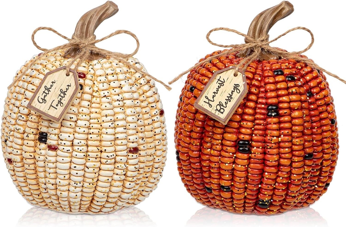 Oairse Pumpkins Fall Decoration 2PCS Decorative Corn Cob Pumpkins Resin