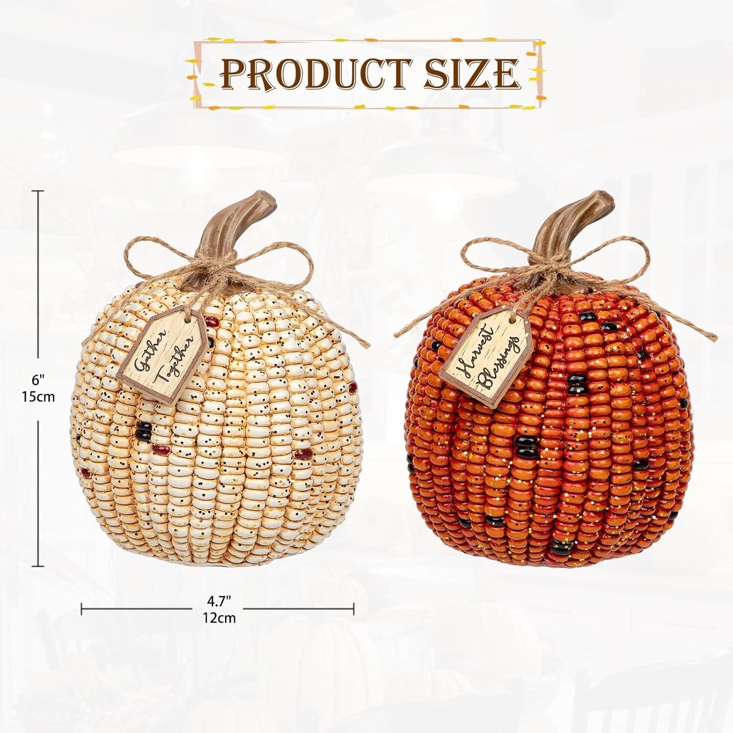 Oairse Pumpkins Fall Decoration 2PCS Decorative Corn Cob Pumpkins Resin