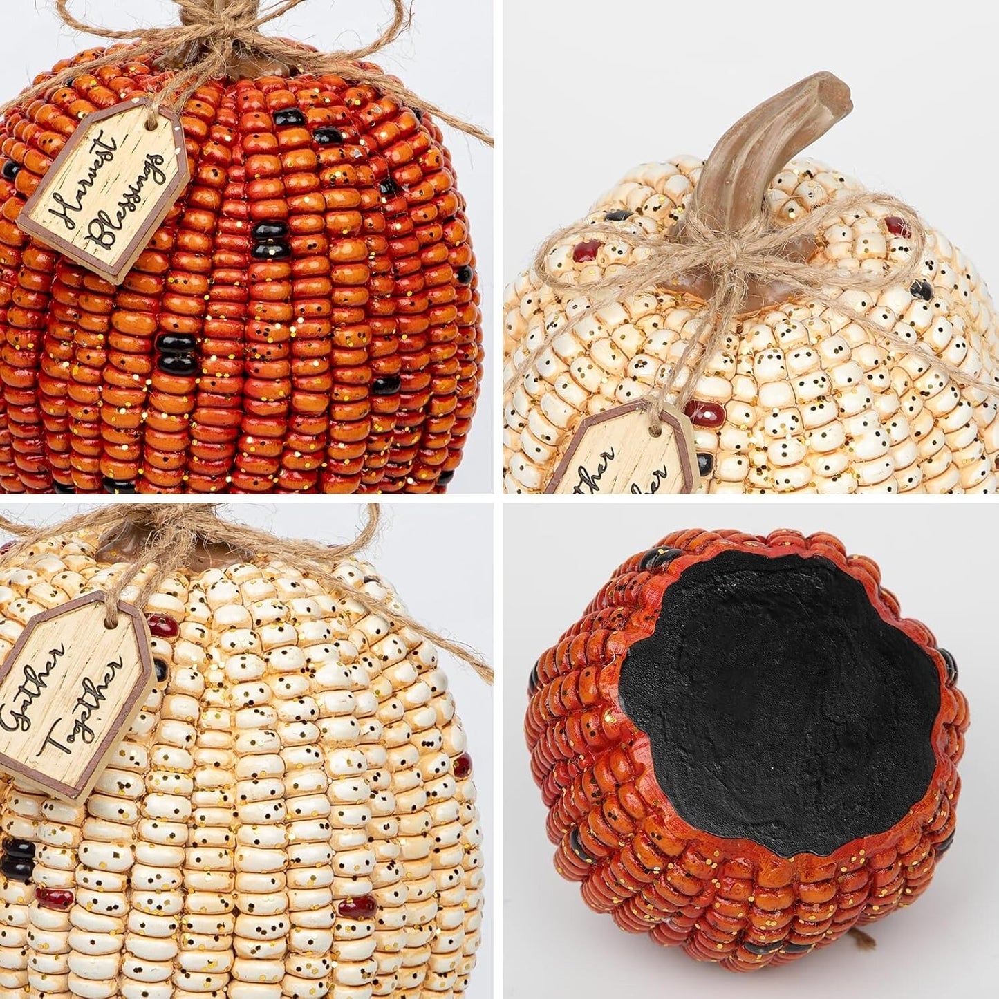 Oairse Pumpkins Fall Decoration 2PCS Decorative Corn Cob Pumpkins Resin