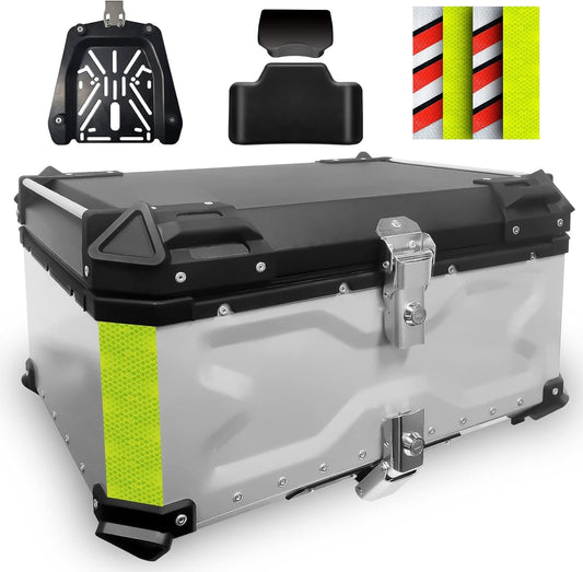 VOKKA Motorcycle Top Box 65L Aluminium Alloy Waterproof Anti-Theft Silver