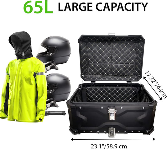 VOKKA Motorcycle Top Box 65L Aluminium Alloy Waterproof Anti-Theft Black