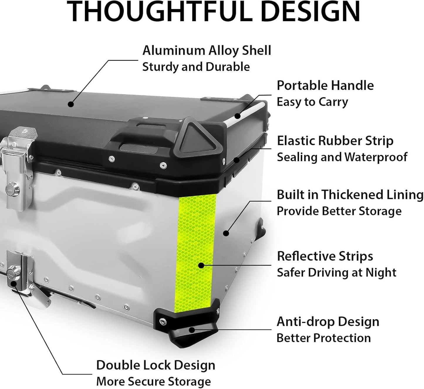 VOKKA Motorcycle Top Box 65L Aluminium Alloy Waterproof Anti-Theft Silver