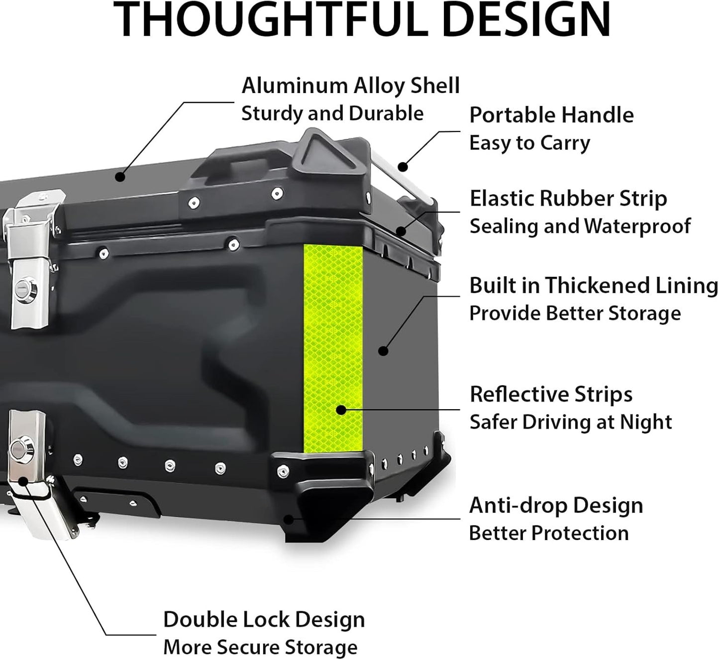 VOKKA Motorcycle Top Box 65L Aluminium Alloy Waterproof Anti-Theft Black