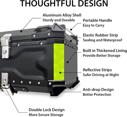 VOKKA Motorcycle Top Box 65L Aluminium Alloy Waterproof Anti-Theft Black