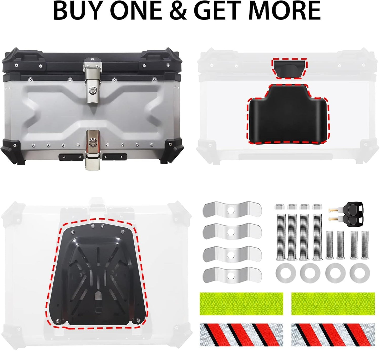 VOKKA Motorcycle Top Box 65L Aluminium Alloy Waterproof Anti-Theft Silver