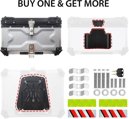 VOKKA Motorcycle Top Box 65L Aluminium Alloy Waterproof Anti-Theft Silver
