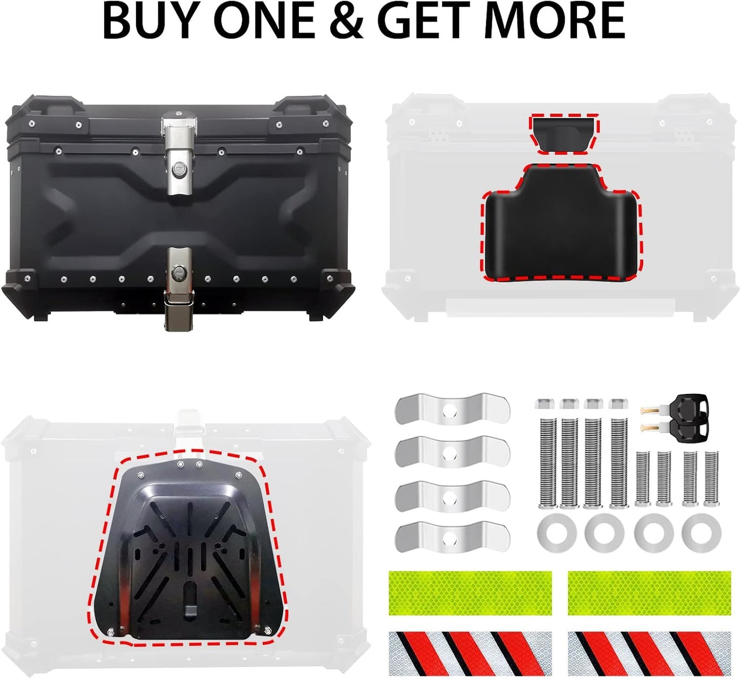 VOKKA Motorcycle Top Box 65L Aluminium Alloy Waterproof Anti-Theft Black