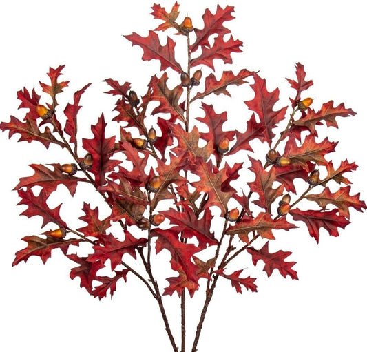 Briful 30" Artificial Oak Leaves Stem Autumn Leaves with Realistic Acorns, 3PCS