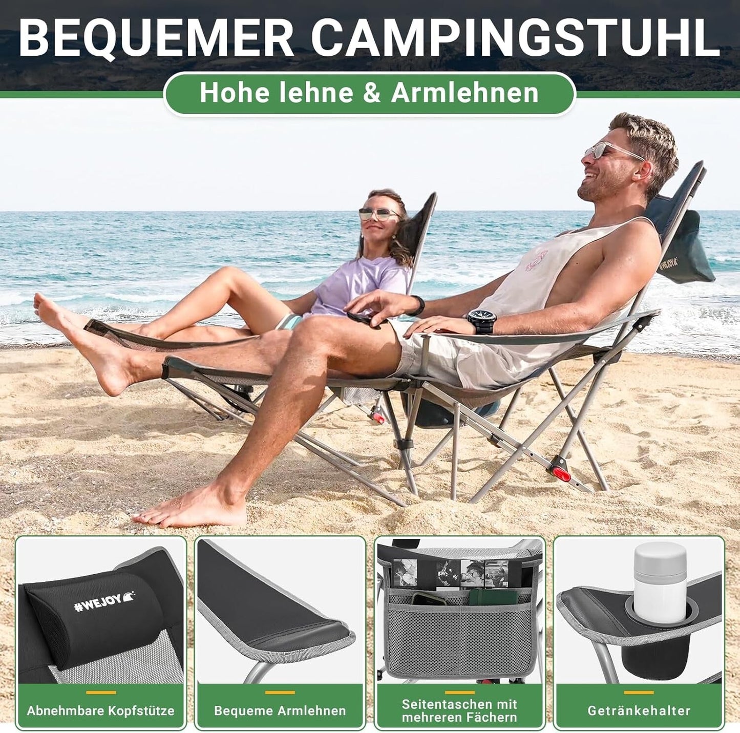 #WEJOY Folding Camping Chairs Reclining Adjustable with Detachable Footrest