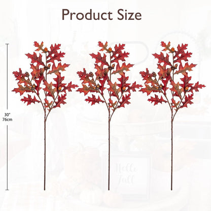 Briful 30" Artificial Oak Leaves Stem Autumn Leaves with Realistic Acorns, 3PCS