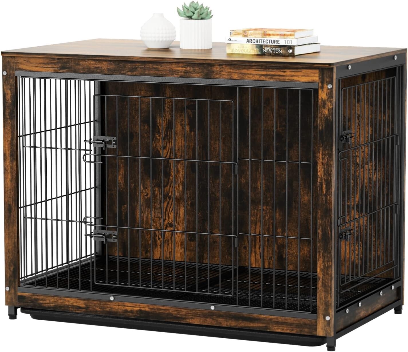 BingoPaw Wooden Dog Crate Furniture: 38 inch Medium Fancy Wood Top
