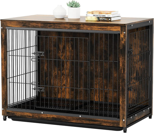 BingoPaw Wooden Dog Crate Furniture: 38 inch Medium Fancy Wood Top