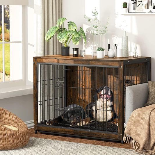 BingoPaw Wooden Dog Crate Furniture: 38 inch Medium Fancy Wood Top