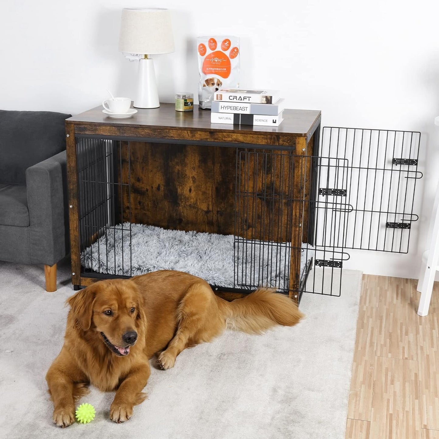 BingoPaw Wooden Dog Crate Furniture: 38 inch Medium Fancy Wood Top