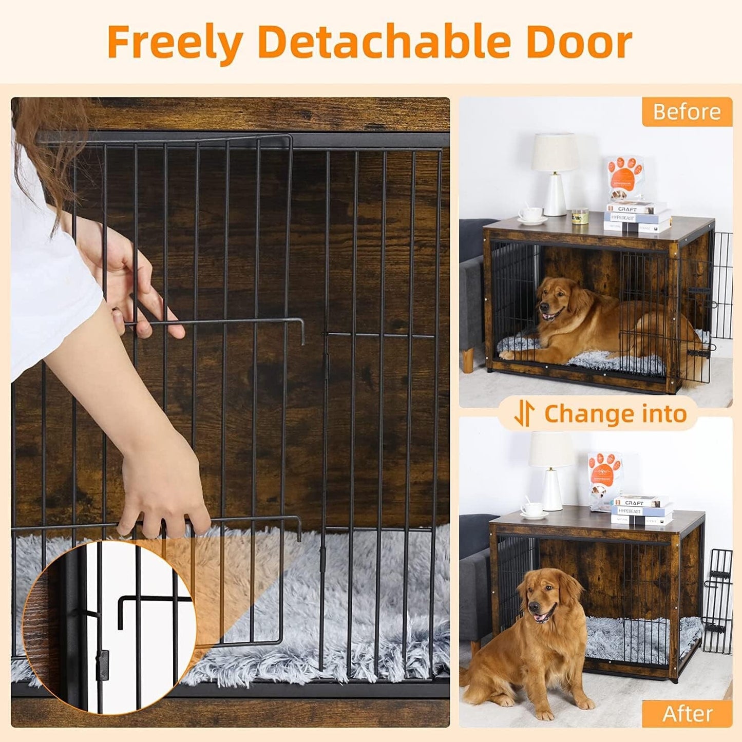 BingoPaw Wooden Dog Crate Furniture: 38 inch Medium Fancy Wood Top