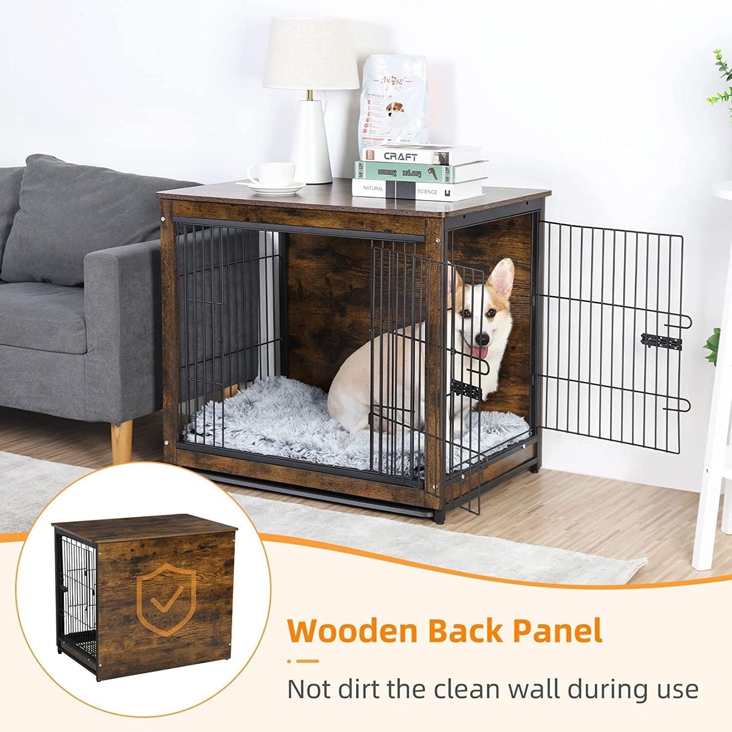 BingoPaw Wooden Dog Crate Furniture: 38 inch Medium Fancy Wood Top