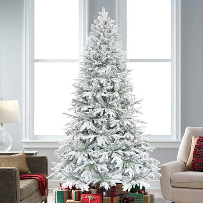 KI Store Flocked Christmas Tree 6.5ft Unlit Hinged Artificial Realistic Pine