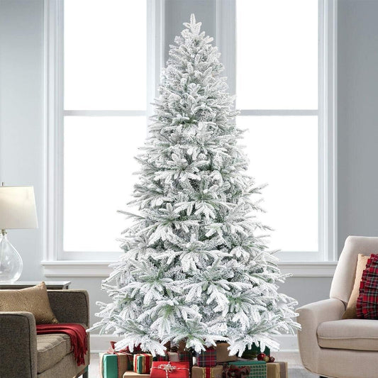 KI Store Flocked Christmas Tree 6.5ft Unlit Hinged Artificial Realistic Pine